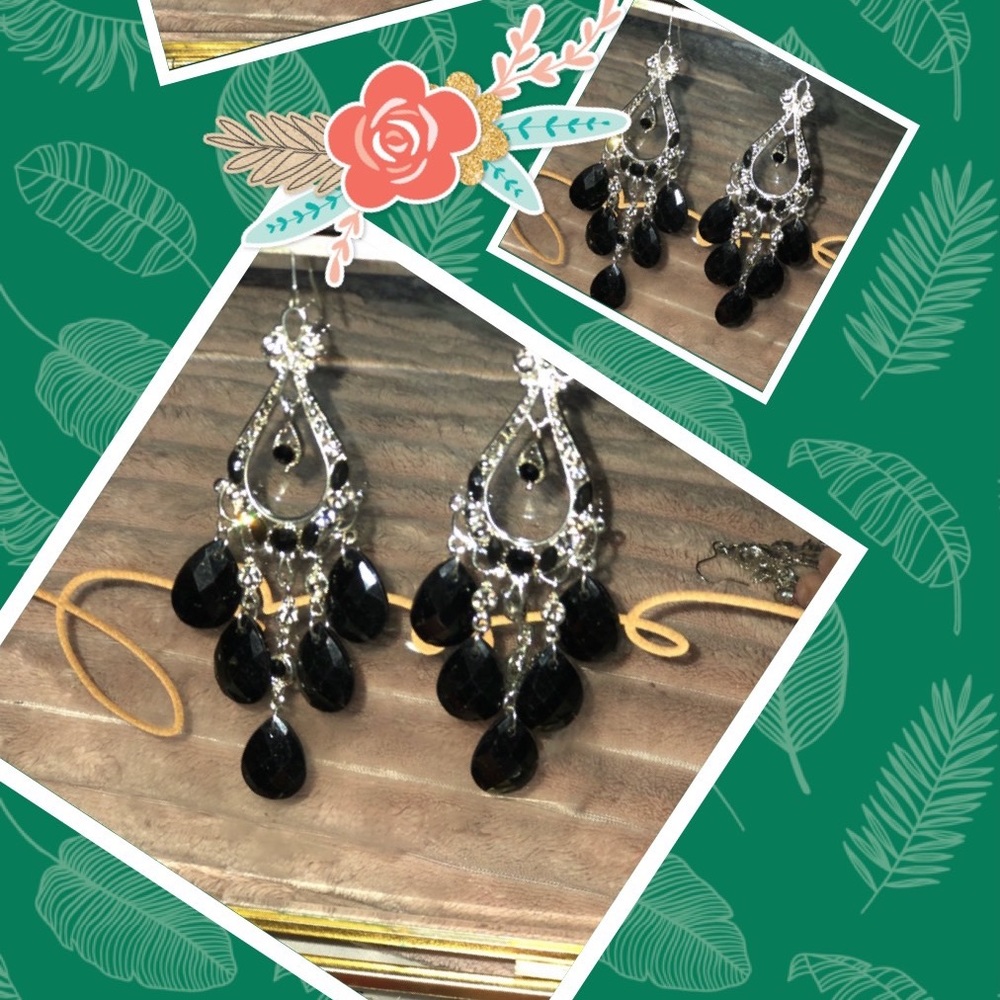 Dangling black bead earrings